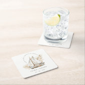 Boho Waterverf Palm zeilboot Zeegezicht Bruiloft Kartonnen Onderzetters (Insitu)