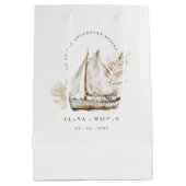Boho Waterverf Palm zeilboot Zeegezicht Bruiloft Medium Cadeauzakje (Achterkant)