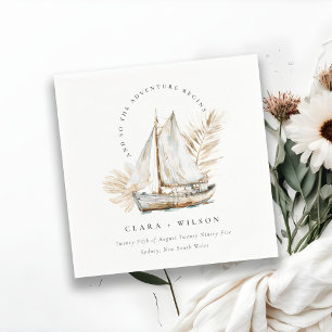 Boho Waterverf Palm zeilboot Zeegezicht Bruiloft Servet