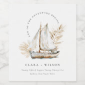 Boho Waterverf Palm zeilboot Zeegezicht Bruiloft Wijn Etiket (Enkel label)