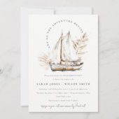 Boho Waterverf Palm zeilboot Zeegezicht Verloving Kaart (Voorkant)
