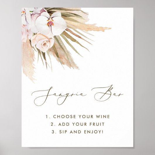Boho Waterverf Pampagras Sangria Bar Bord Poster (Voorkant)