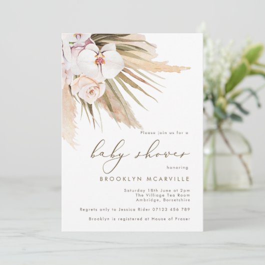 Boho Waterverf Pampas Grass Baby shower Kaart (Staand voorkant)