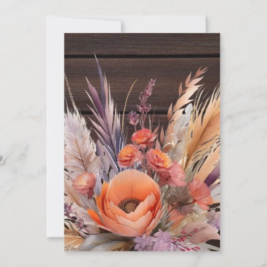 Boho Waterverf Pampas Grass Bridal Kaart (Achterkant)