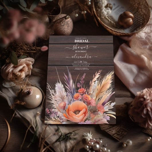 Boho Waterverf Pampas Grass Bridal Kaart