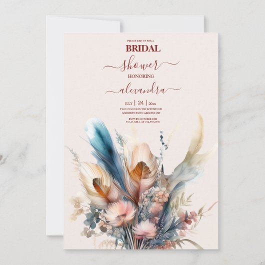 Boho Waterverf Pampas Grass Bridal Kaart (Voorkant)