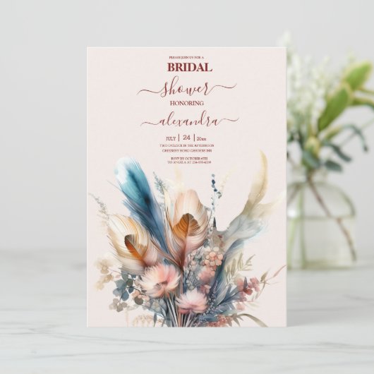 Boho Waterverf Pampas Grass Bridal Kaart (Staand voorkant)