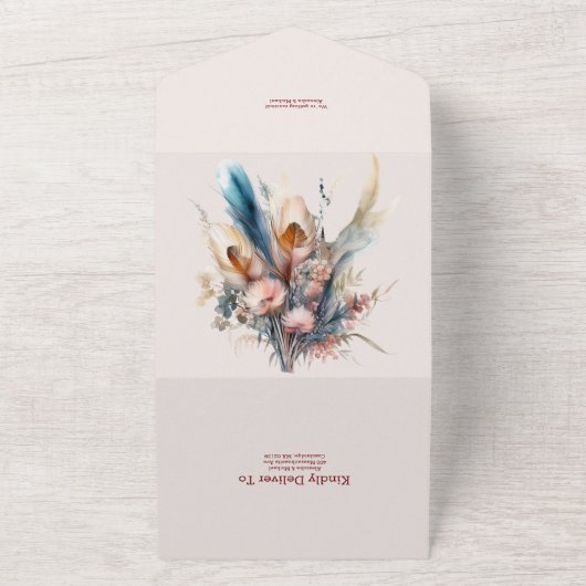 Boho Waterverf Pampas Grass Bruiloft All In One Uitnodiging (Buitenkant)