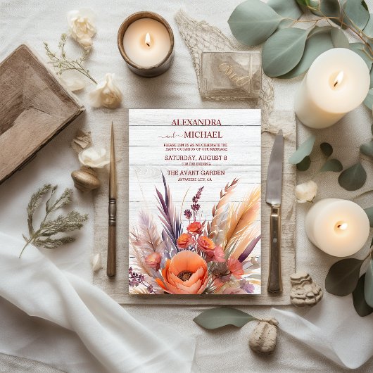 Boho Waterverf Pampas Grass Bruiloft Kaart