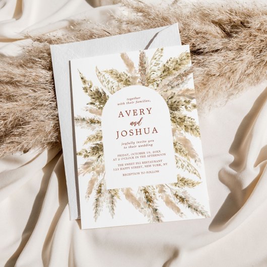 Boho Waterverf Pampas Grass Bruiloft Kaart