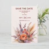 Boho Waterverf Pampas Grass Bruiloft Save The Date (Staand voorkant)