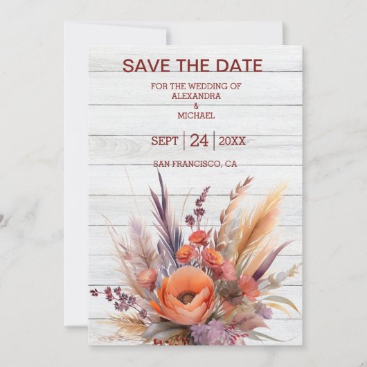 Boho Waterverf Pampas Grass Bruiloft Save The Date (Voorkant)