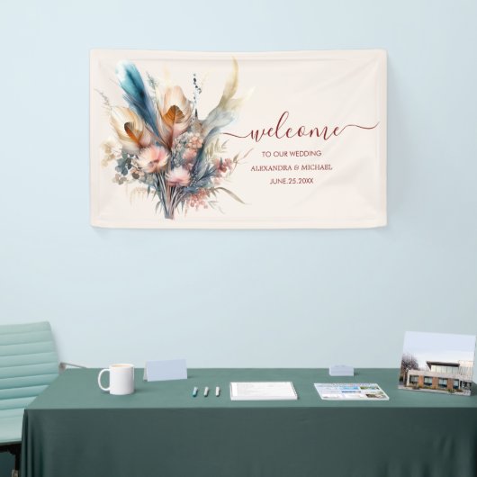 Boho Waterverf Pampas Grass Bruiloft Spandoek (Beurs)