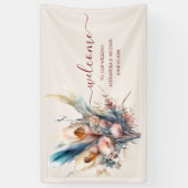 Boho Waterverf Pampas Grass Bruiloft Spandoek (Verticaal)