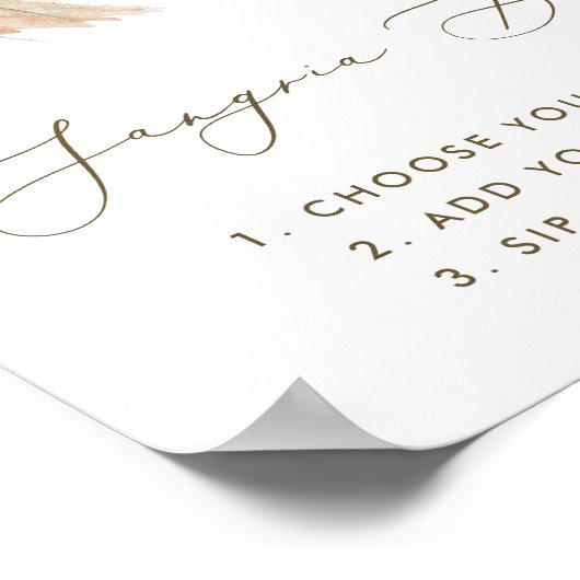 Boho Waterverf Pampas Grass Sangria Bar Sign Poster (Hoek)