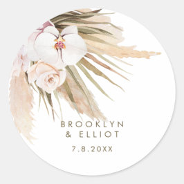 Boho Waterverf Pampas Grass Wedding Favor Ronde Sticker