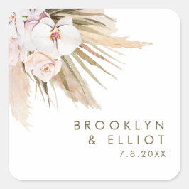 Boho Waterverf Pampas Grass Wedding Favor Vierkante Sticker