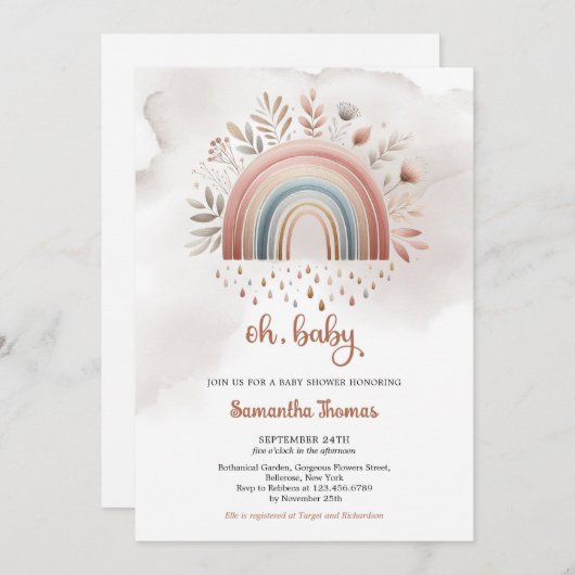 Boho waterverf pastelkleuren regenboog bloemenmeis kaart (Voorkant / Achterkant)