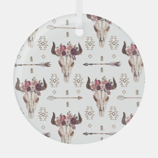 Boho waterverf: pijlen, schedelpatroon. glas ornament (Voorkant)