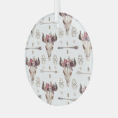 Boho waterverf: pijlen, schedelpatroon. glas ornament (Voorkant links)