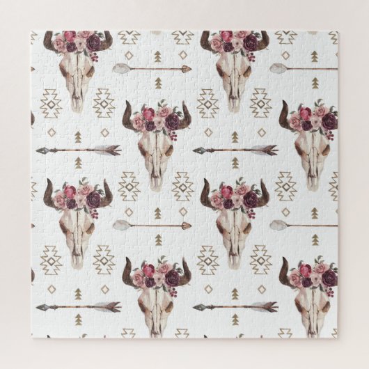 Boho waterverf: pijlen, schedelpatroon. legpuzzel (Verticaal)