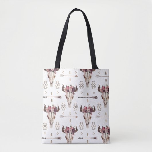 Boho waterverf: pijlen, schedelpatroon. tote bag (Voorkant)