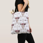 Boho waterverf: pijlen, schedelpatroon. tote bag (Dichtbij)