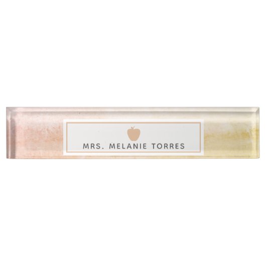 Boho Waterverf Pink Apple-leraar Naambordje (Voorkant)