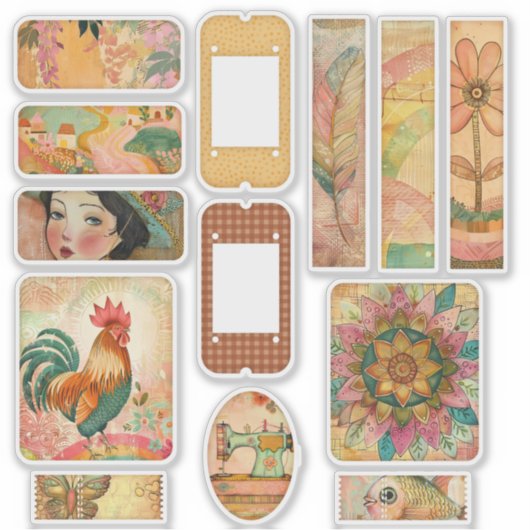 Boho Waterverf Pink Junk Journal Sticker (Voorkant)