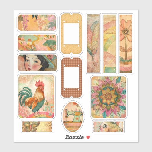 Boho  Waterverf Pink Junk Journal Sticker (Vel)