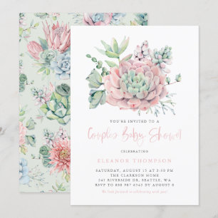 Boho Waterverf Pink Pastel Succulent Baby shower Kaart