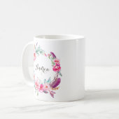 Boho Waterverf Pink Peonies Floral Wreater Koffiemok (Voorkant links)