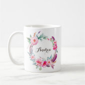 Boho Waterverf Pink Peonies Floral Wreater Koffiemok (Links)