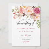 Boho Waterverf Pink Peony Floral Rustic Wedding Kaart (Voorkant)