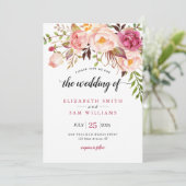 Boho Waterverf Pink Peony Floral Rustic Wedding Kaart (Staand voorkant)