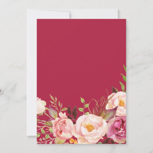 Boho Waterverf Pink Peony Floral Rustic Wedding Kaart (Achterkant)