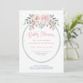Boho Waterverf Pink Sage Green Floral Baby shower Kaart (Staand voorkant)