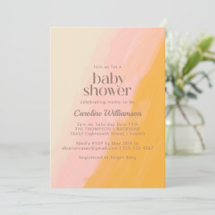 Boho Waterverf Pink Yellow Cute Baby shower Kaart