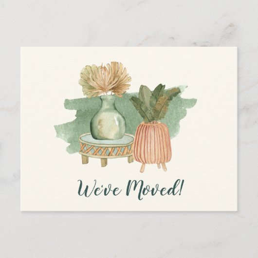 Boho Waterverf Planten Bewegd Nieuw Adres Briefkaart (Voorkant)