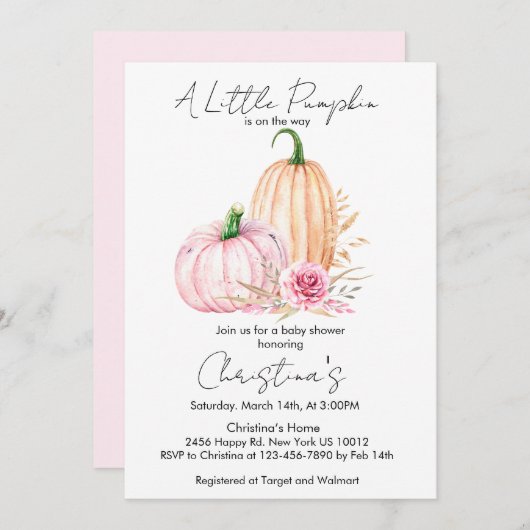 Boho Waterverf Pompoen Baby Shower Kaart (Voorkant / Achterkant)