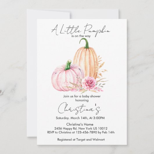 Boho Waterverf Pompoen Babyshower Kaart (Voorkant)