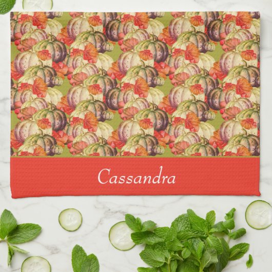 BOHO Waterverf Pompoen Herfst Thanksgiving Theedoek (Gevouwen)