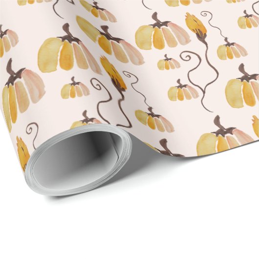 Boho Waterverf pompoenpatroon in Oranje blos Cadeaupapier (Rol Hoek)