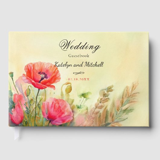 Boho Waterverf Poppies bruiloft Gastenboek (Voorkant)