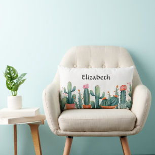 Boho Waterverf potcactus & vetplanten op maat Kussen