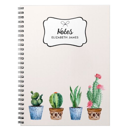 Boho Waterverf potcactus & vetplanten op maat Notitieboek (Voorkant)