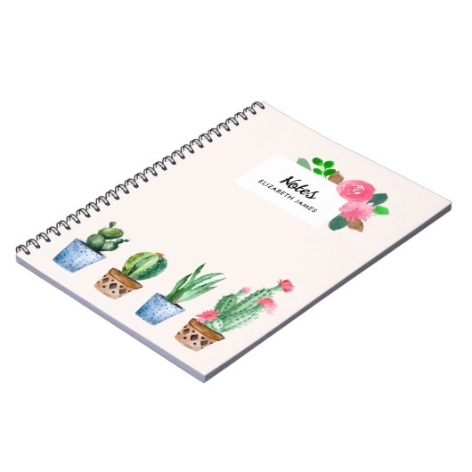 Boho Waterverf potcactus & vetplanten op maat Notitieboek (Linkerzijde)