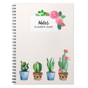 Boho Waterverf potcactus & vetplanten op maat Notitieboek