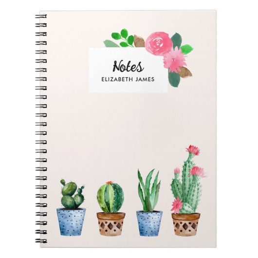 Boho Waterverf potcactus & vetplanten op maat Notitieboek (Voorkant)