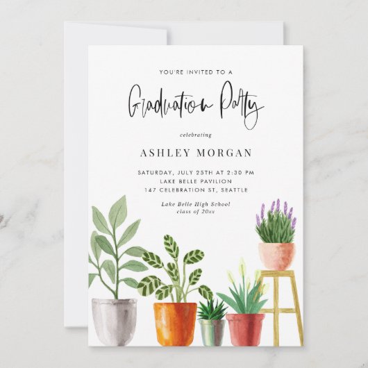 Boho Waterverf Pothusbord met Kamerplanten Afstude Kaart (Voorkant)